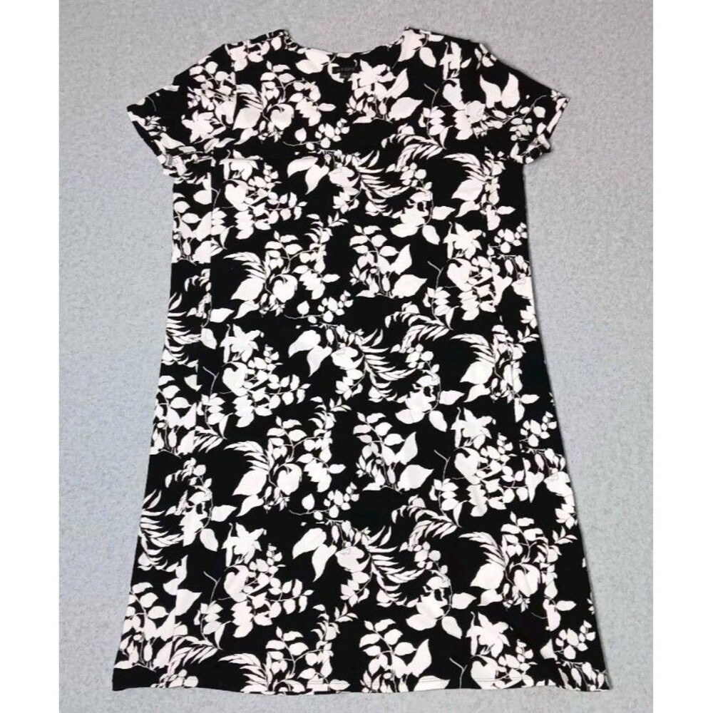 J Jill Wearever A Line Midi Dress Size Medium Black & White Floral Quiet Luxury